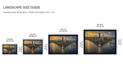 Pittsburgh Three Rivers Skyline Floater Frame Canvas Wall Art - approved size comparison guide (cm)