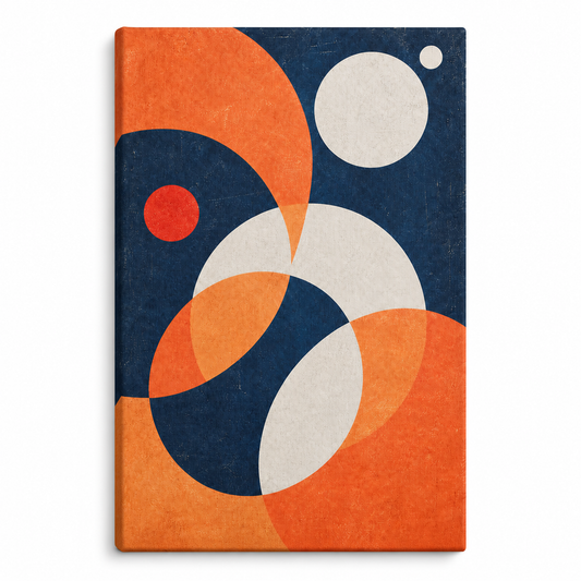 Navy Bauhaus Orbit Abstract Floater Frame Canvas Wall Art | Stretched Canvas SKU