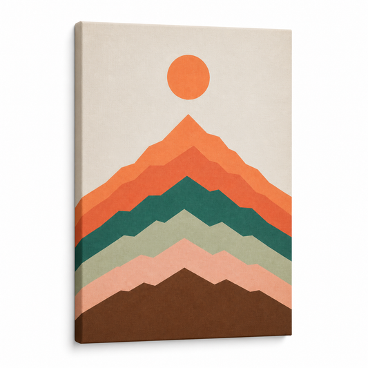 Layered Modernist Mountain Floater Frame Canvas Wall Art | Stretched Canvas SKU