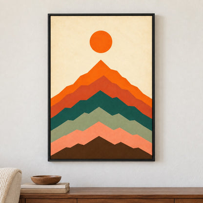 Layered Modernist Mountain Floater Frame Canvas Wall Art - Black Frame closeup wall view