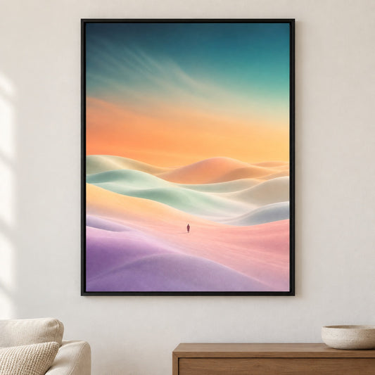 Pastel Solitude Dunes Floater Frame Canvas Wall Art - Black Frame closeup wall view