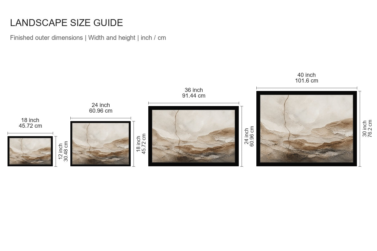 Warm Neutral Mineral Texture Abstract Floater Frame Canvas Wall Art - approved size comparison guide (cm)