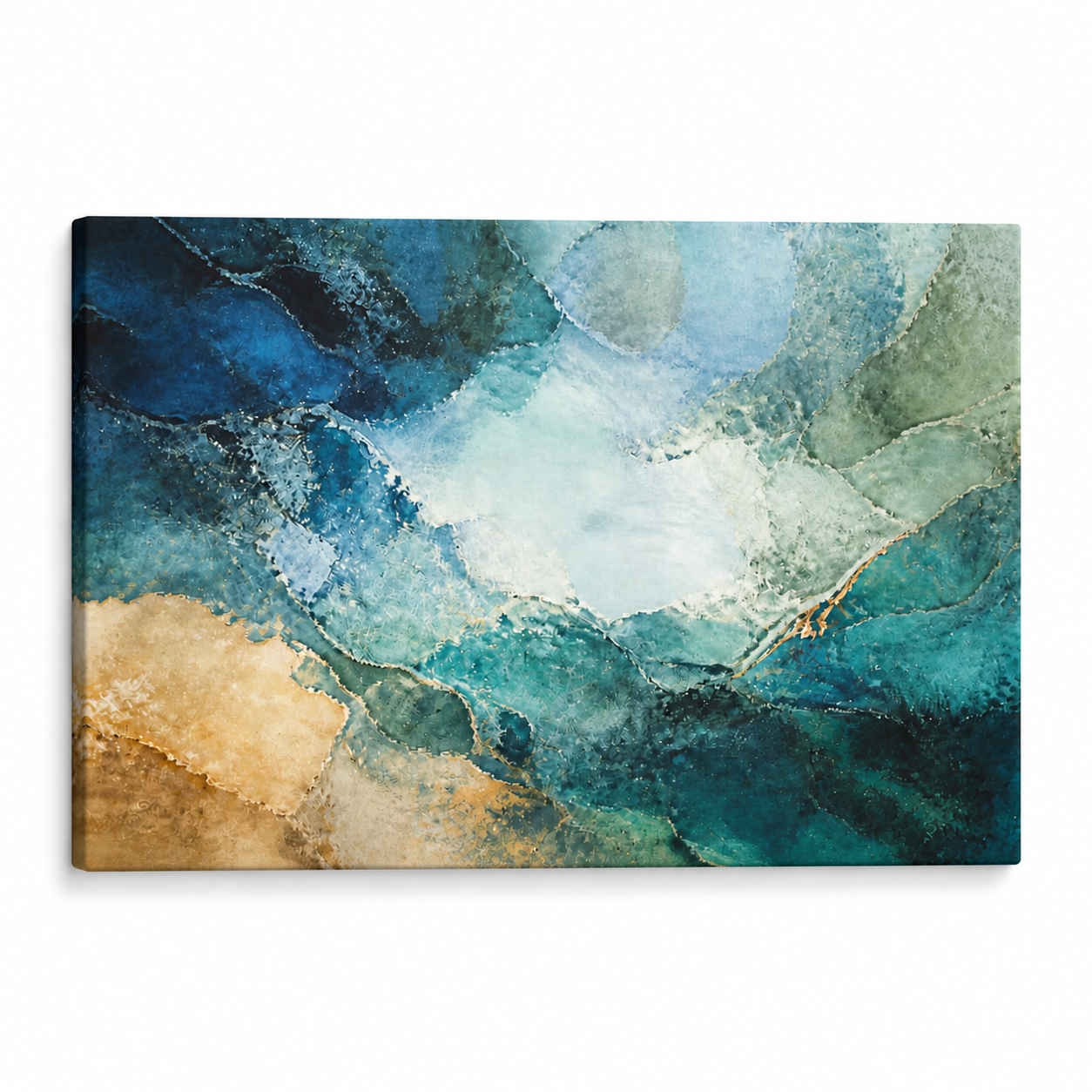 Blue Green Mineral Atmosphere Abstract Floater Frame Canvas Wall Art | Stretched Canvas SKU