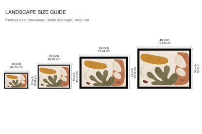 Soft Mid Century Organic Geometric Floater Frame Canvas Wall Art - approved size comparison guide (cm)