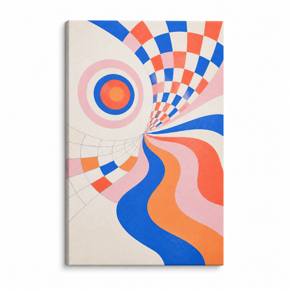 Colorful Optical Illusion Geometric Floater Frame Canvas Wall Art | Stretched Canvas SKU