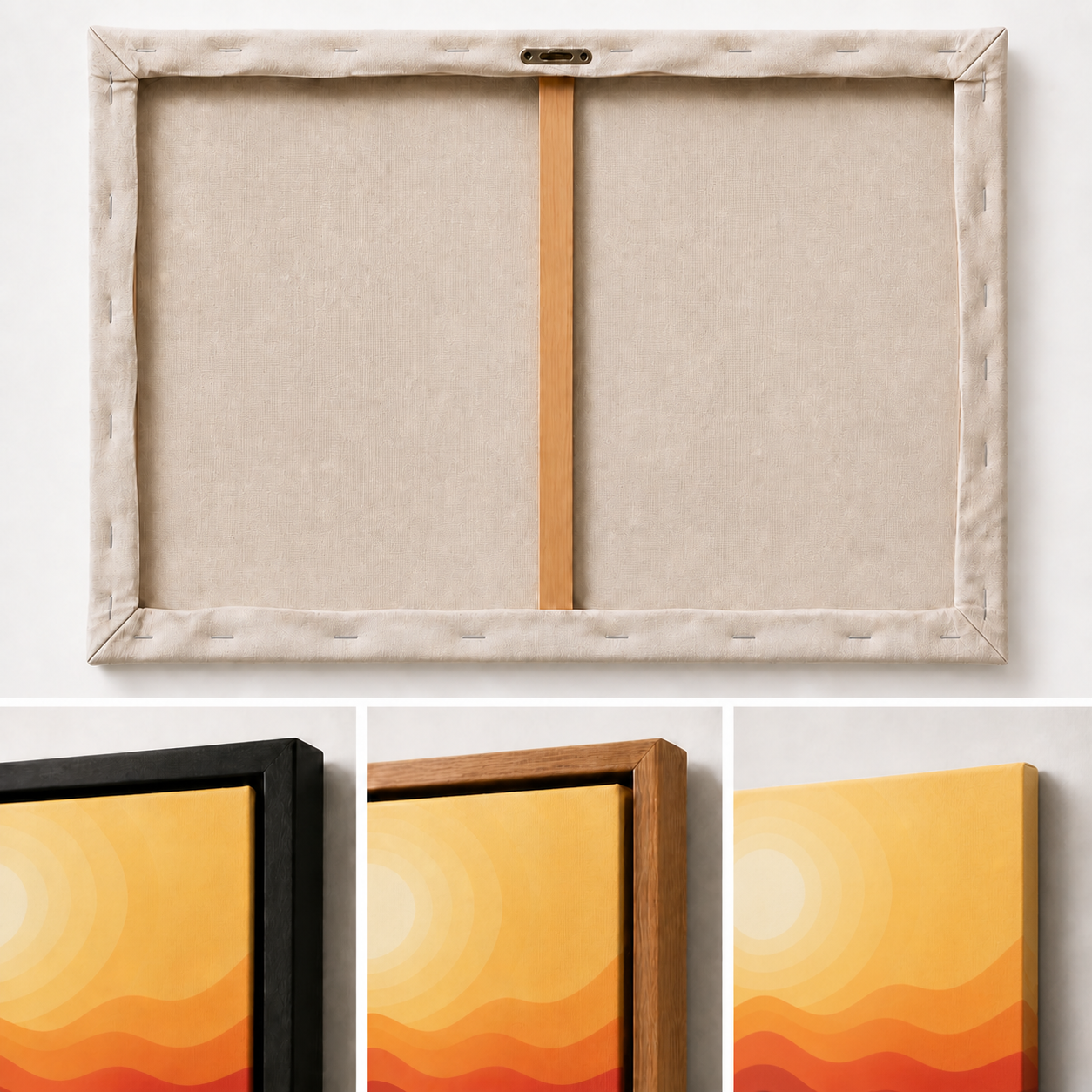 warm-concentric-sun-and-layered-dunes-wall-art | three-finish-detail