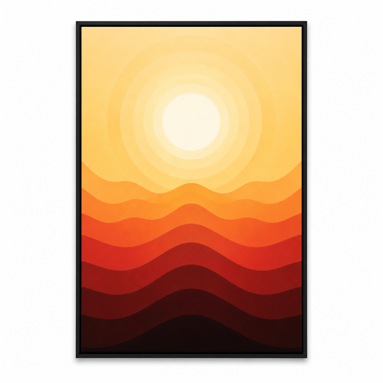 warm-concentric-sun-and-layered-dunes-wall-art | black-frame-sku