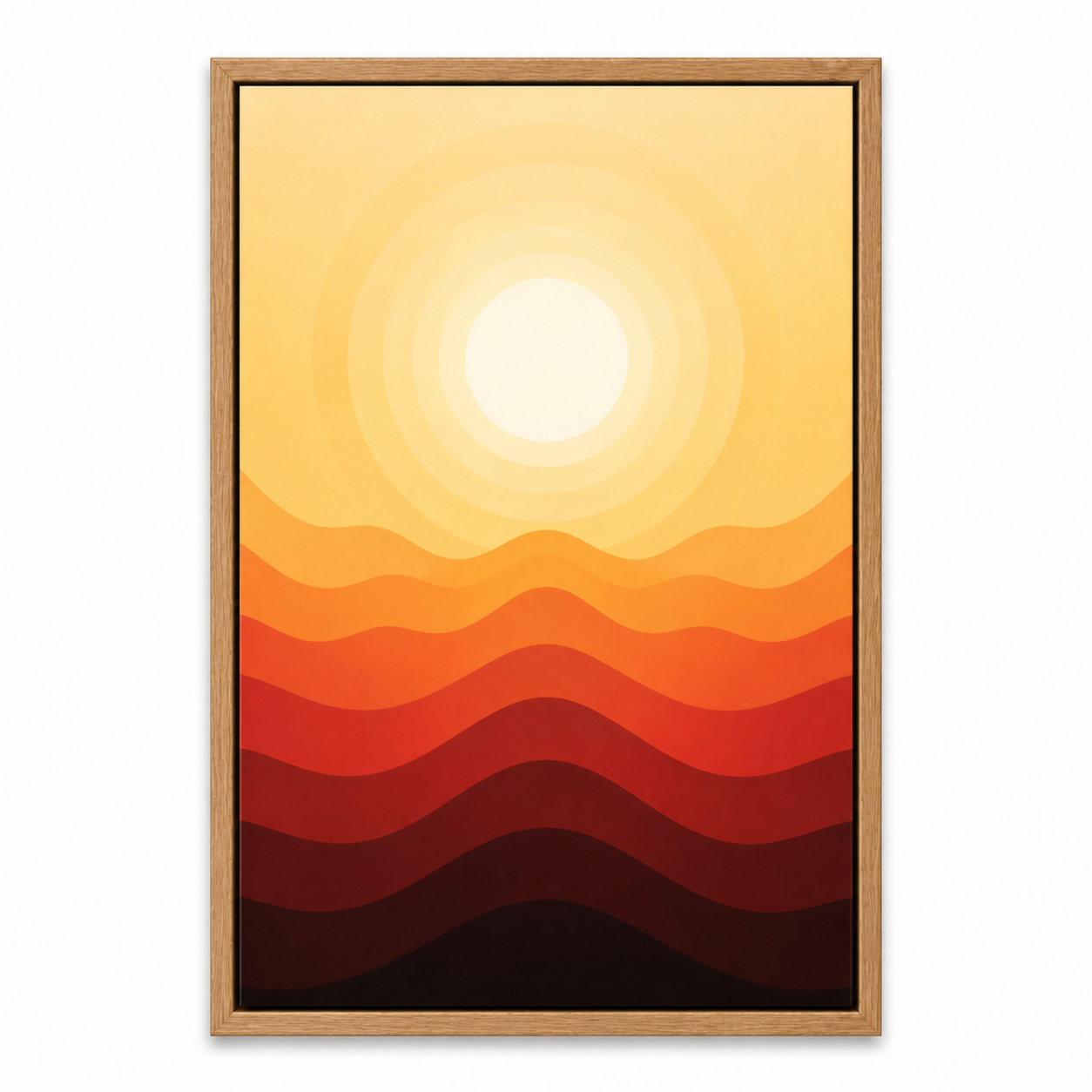 warm-concentric-sun-and-layered-dunes-wall-art | brown-frame-sku