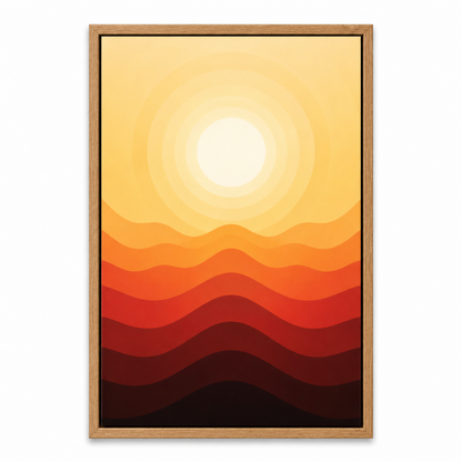 warm-concentric-sun-and-layered-dunes-wall-art | brown-frame-sku