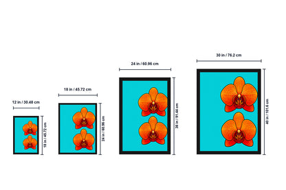 Orange Red Orchid Pop Art Canvas Wall Art - Size guide