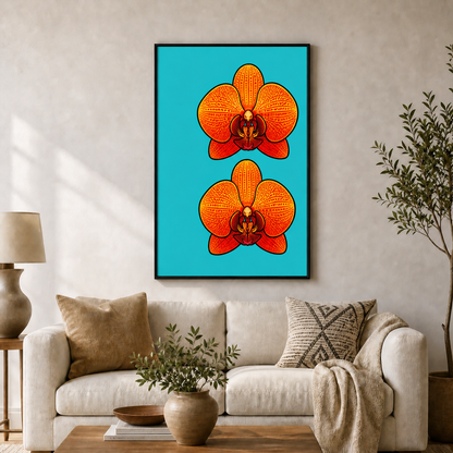 orange-red-orchid-pop-art-wall-art | black-frame-24x36-wall-scene