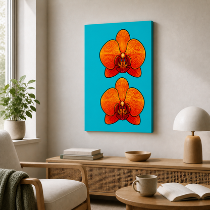 orange-red-orchid-pop-art-wall-art | frameless-24x36-wall-scene