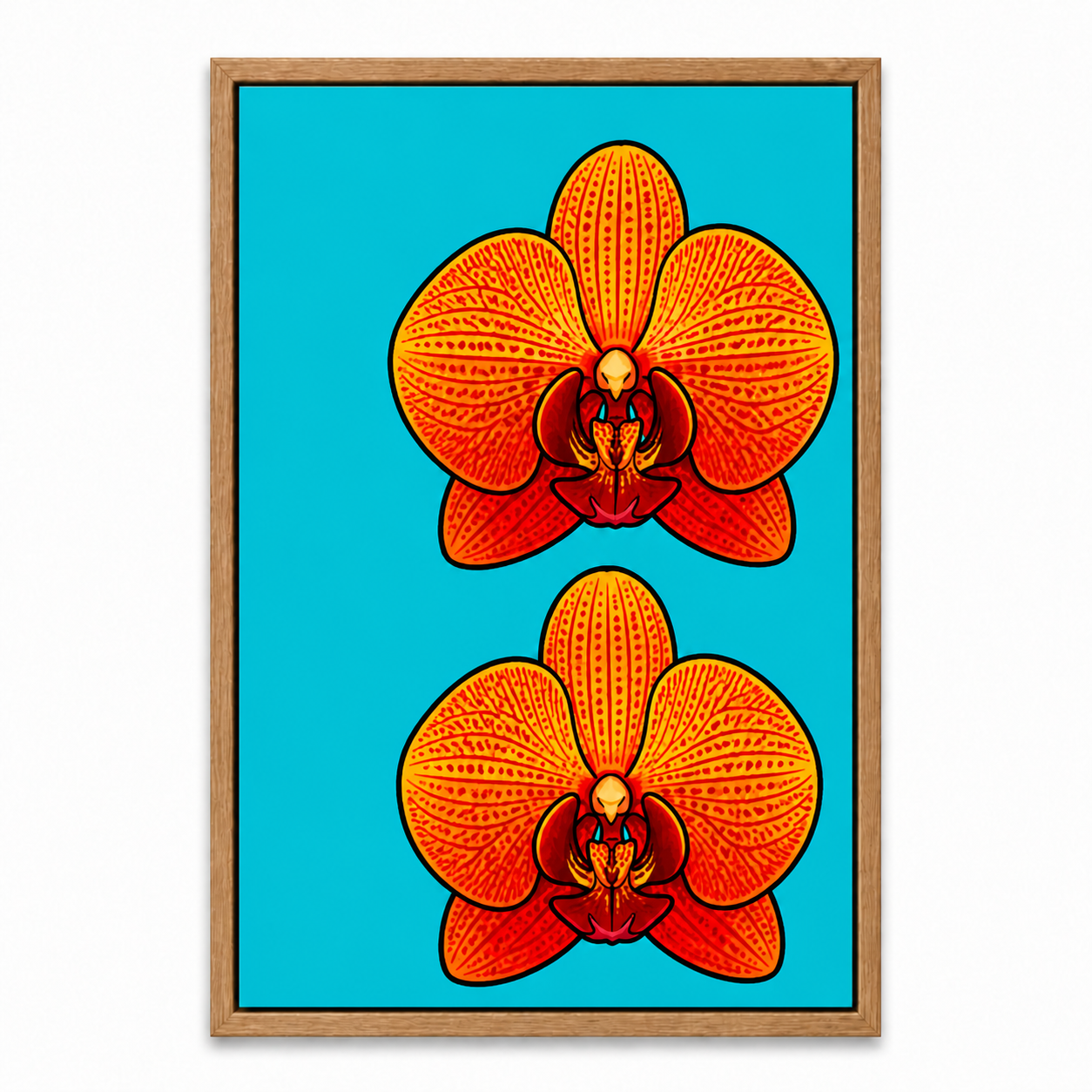 orange-red-orchid-pop-art-wall-art | brown-frame-sku