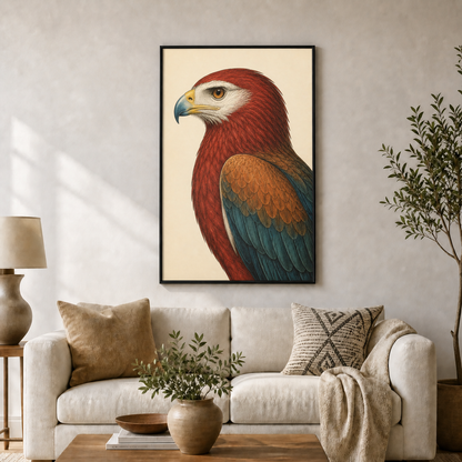 vintage-red-raptor-portrait-wall-art | black-frame-24x36-wall-scene