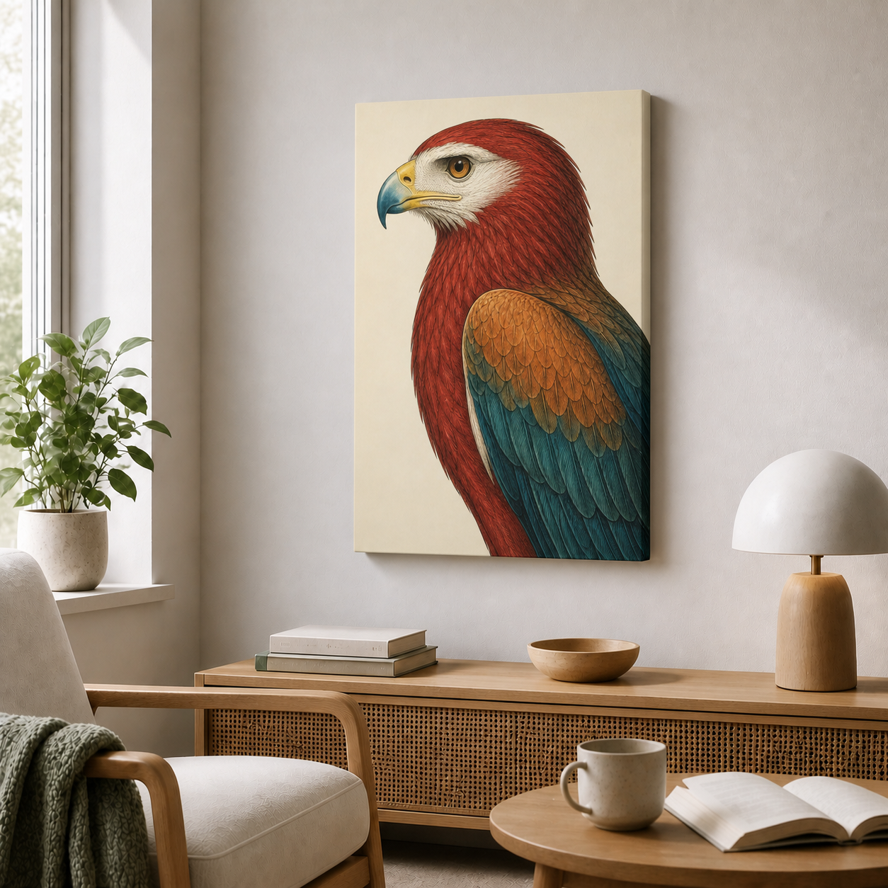 vintage-red-raptor-portrait-wall-art | frameless-24x36-wall-scene