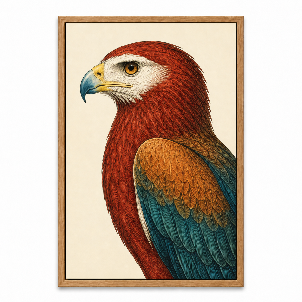 vintage-red-raptor-portrait-wall-art | brown-frame-sku