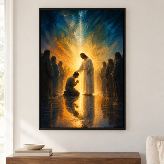 Divine Healing and Blessing Christian Canvas Wall Art - Black Frame closeup wall view