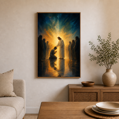 divine-healing-and-blessing-christian-wall-art | brown-frame-24x36-wall-scene