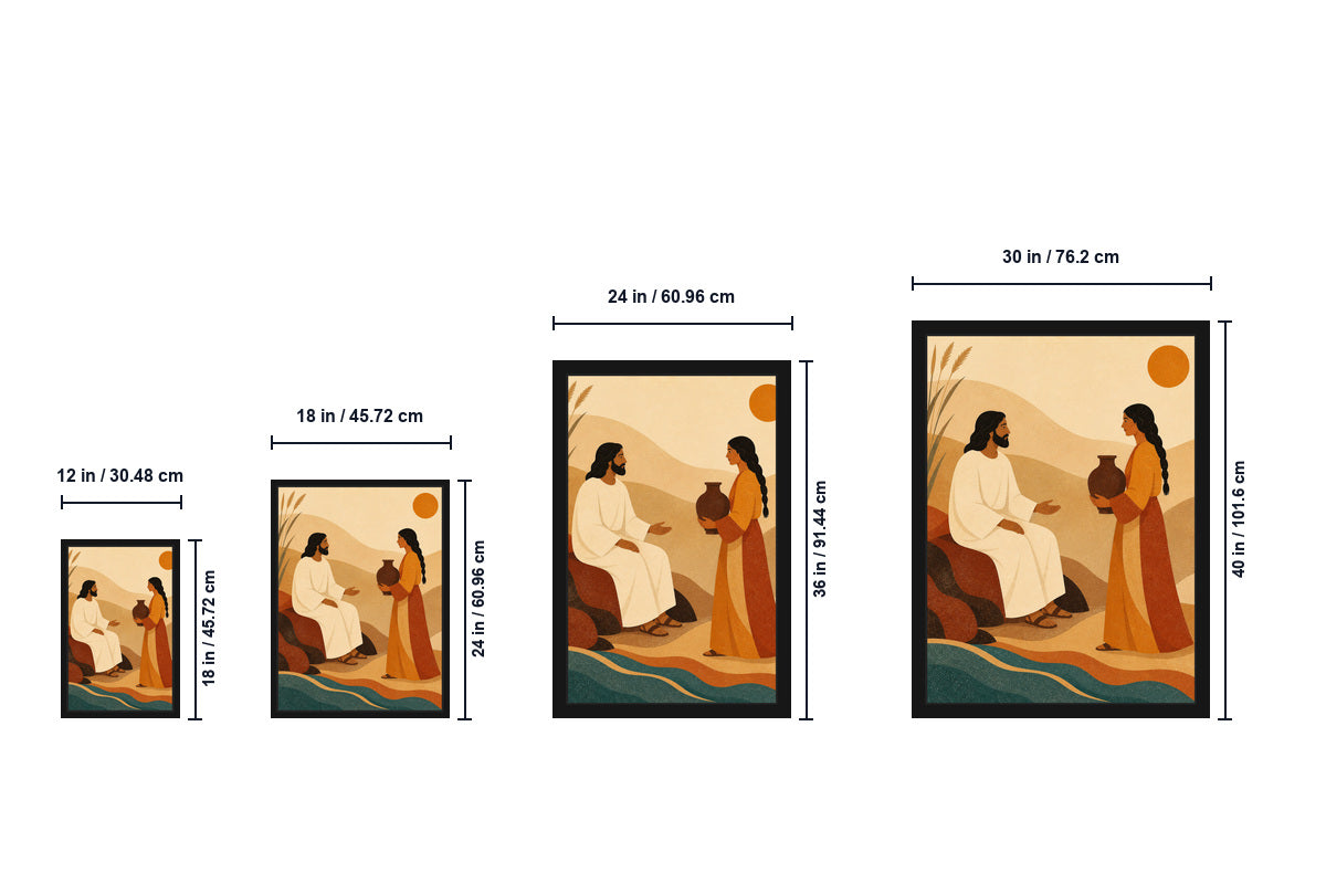 Jesus and the Samaritan Woman Christian Canvas Wall Art - Size guide