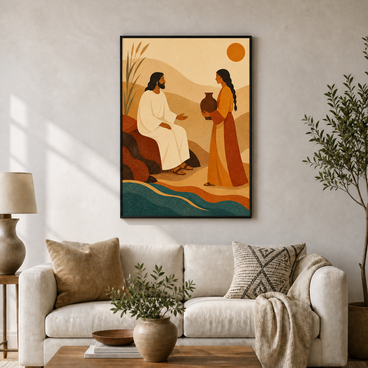 jesus-and-the-samaritan-woman-wall-art | black-frame-24x36-wall-scene