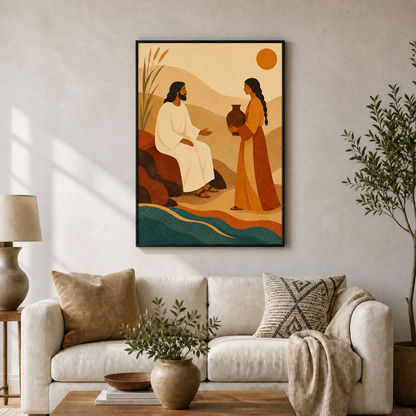 jesus-and-the-samaritan-woman-wall-art | black-frame-24x36-wall-scene