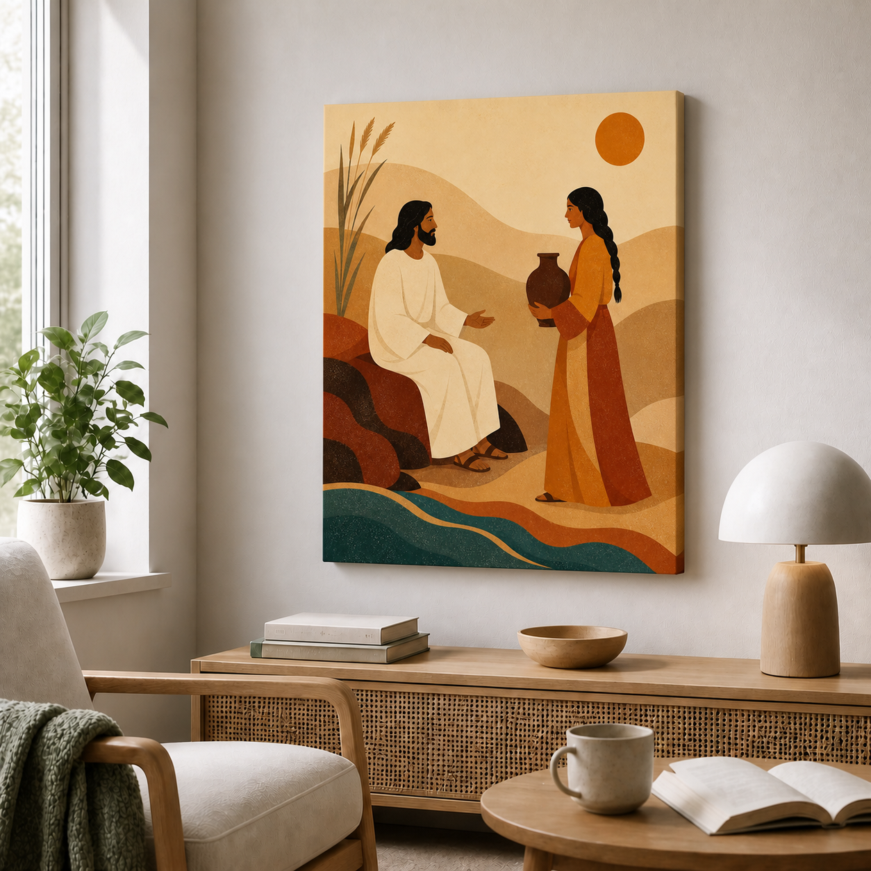 jesus-and-the-samaritan-woman-wall-art | frameless-24x36-wall-scene
