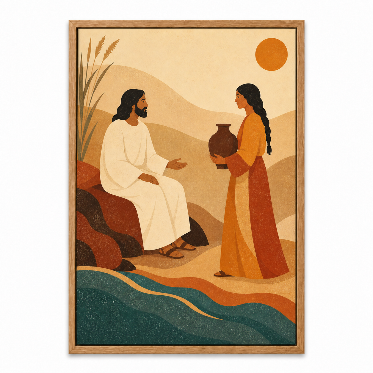 jesus-and-the-samaritan-woman-wall-art | brown-frame-sku