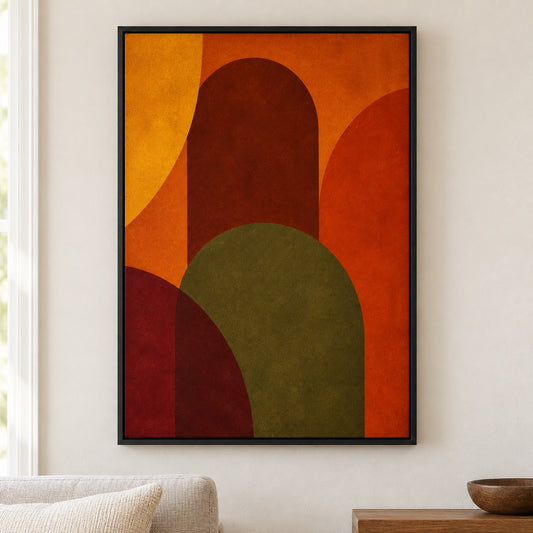 Retro Arches Abstract Geometric Canvas Wall Art - Black Frame closeup wall view
