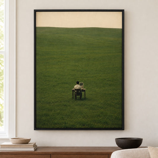 CRT Computer Meadow Solitude Canvas Wall Art - Black Frame closeup wall view