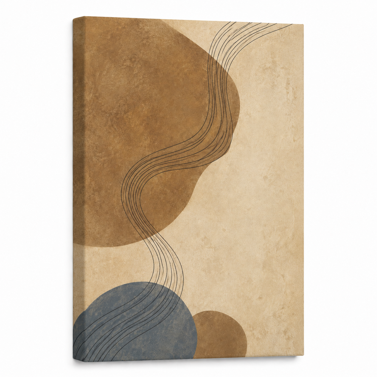 Beige Brown Contour Flow Abstract Canvas Wall Art — styled room view, image 4