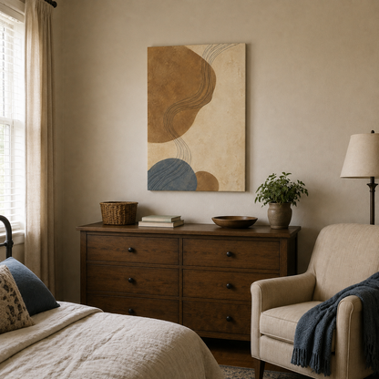 Beige Brown Contour Flow Abstract Canvas Wall Art — styled room view, image 6