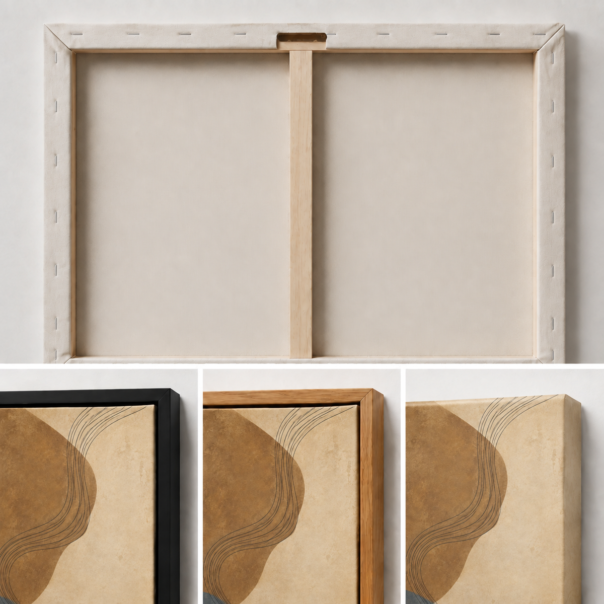 Beige Brown Contour Flow Abstract Canvas Wall Art — close-up canvas and frame detail, image 7