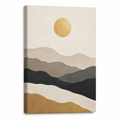 Golden Sun Layered Paper Mountains Canvas Wall Art — styled room view, image 4