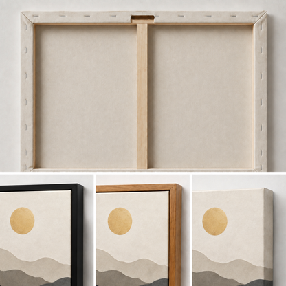Golden Sun Layered Paper Mountains Canvas Wall Art — close-up canvas and frame detail, image 7