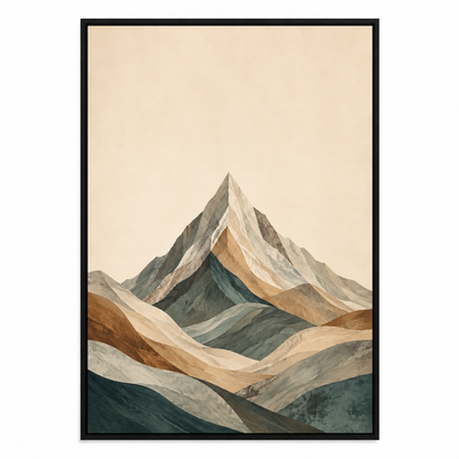 Central Teal Mountain Strata Canvas Wall Art with black floater frame — styled room view, image 2