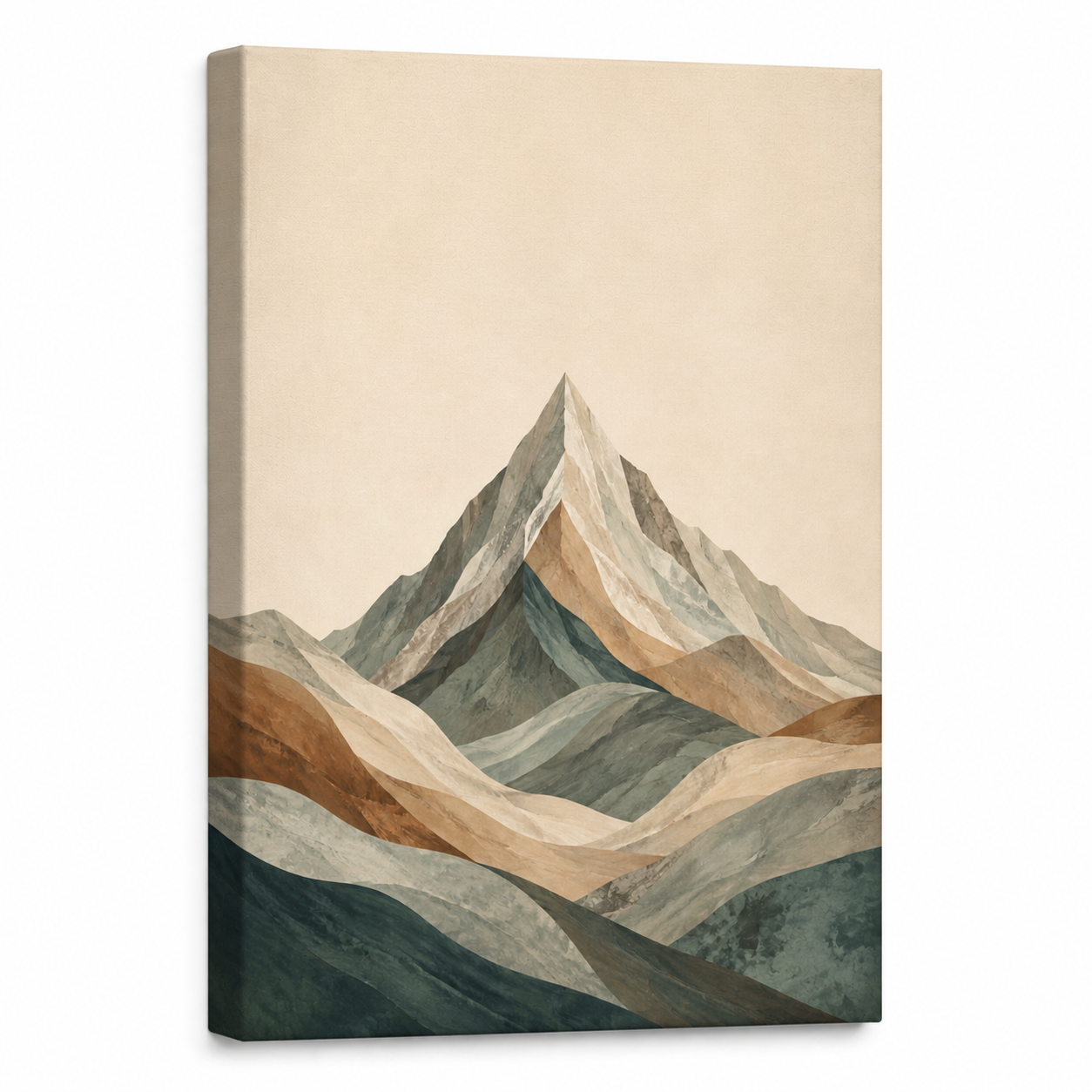 Central Teal Mountain Strata Canvas Wall Art — styled room view, image 4