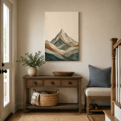 Central Teal Mountain Strata Canvas Wall Art — styled room view, image 6