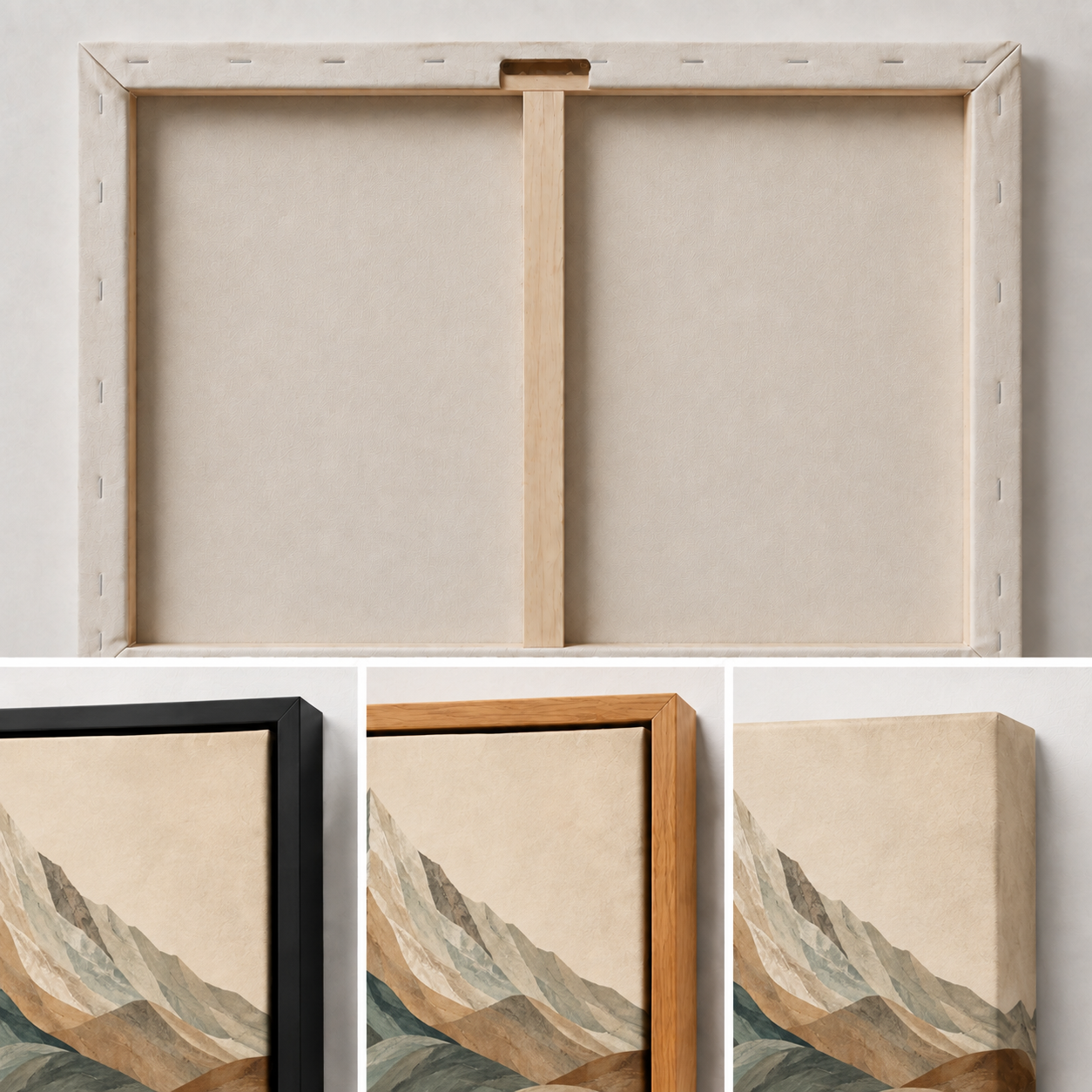 Central Teal Mountain Strata Canvas Wall Art — close-up canvas and frame detail, image 7