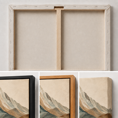 Central Teal Mountain Strata Canvas Wall Art — close-up canvas and frame detail, image 7