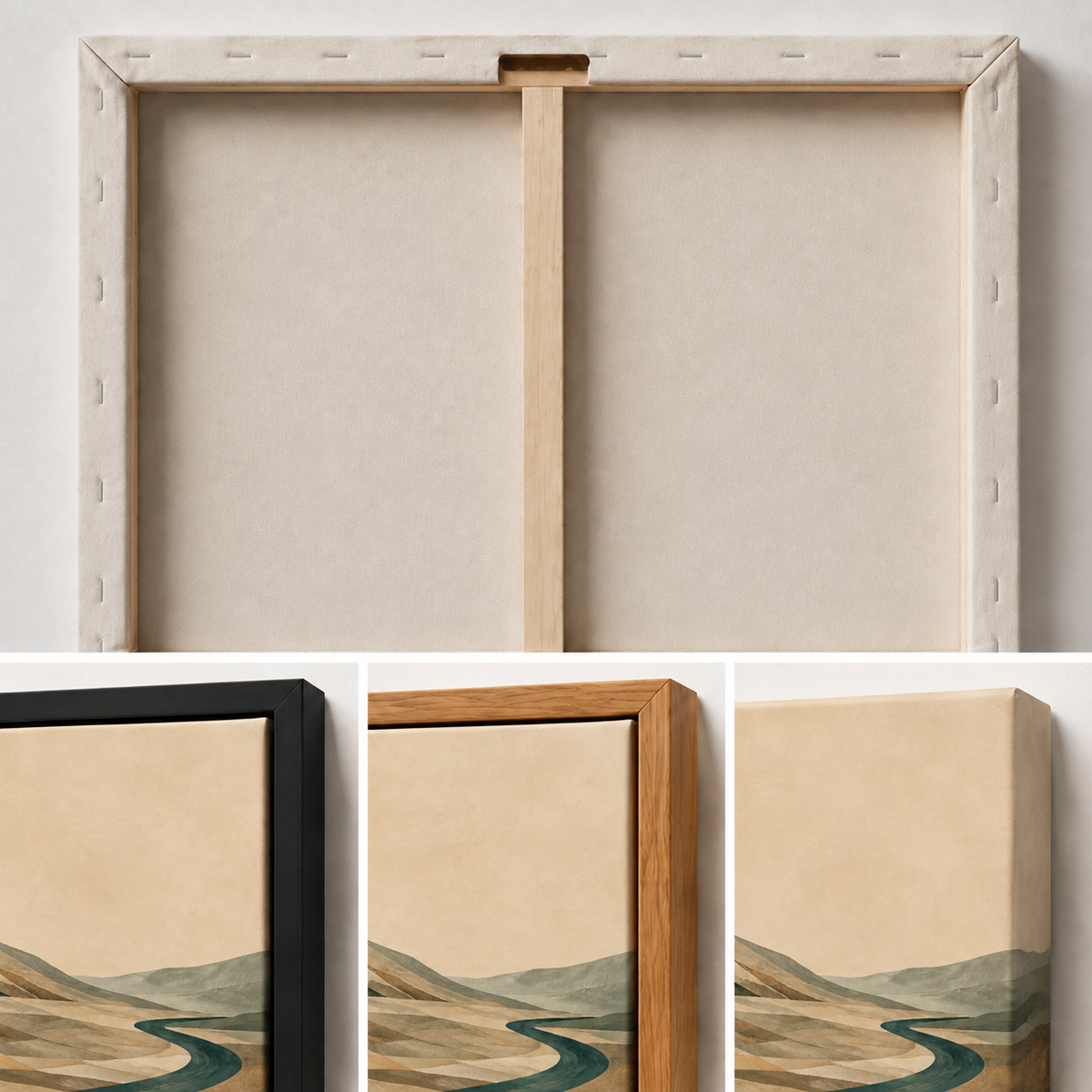Teal River Valley Double Peak Canvas Wall Art — close-up canvas and frame detail, image 7