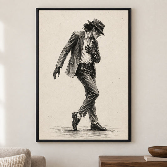 Forward Leaning Dancer Charcoal Sketch Canvas Wall Art - Black Frame closeup wall view