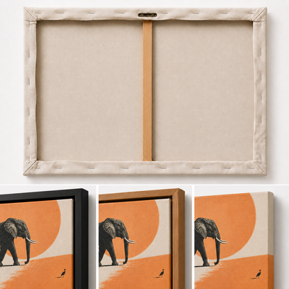 African Elephant and Orange Sun Floating Frame Wall Art - 03_detail_closeup