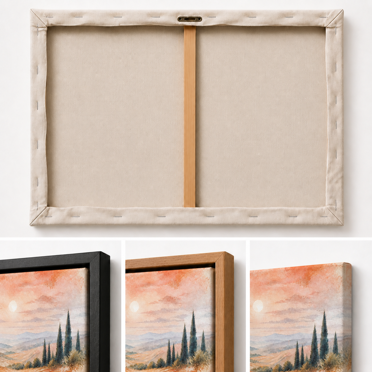 Tuscan Hills Watercolor Landscape Floating Frame Wall Art - 03_detail_closeup