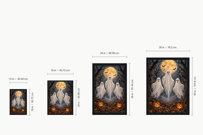 Three Friendly Ghosts Moonlit Forest Halloween — size comparison guide | AUSJOJO