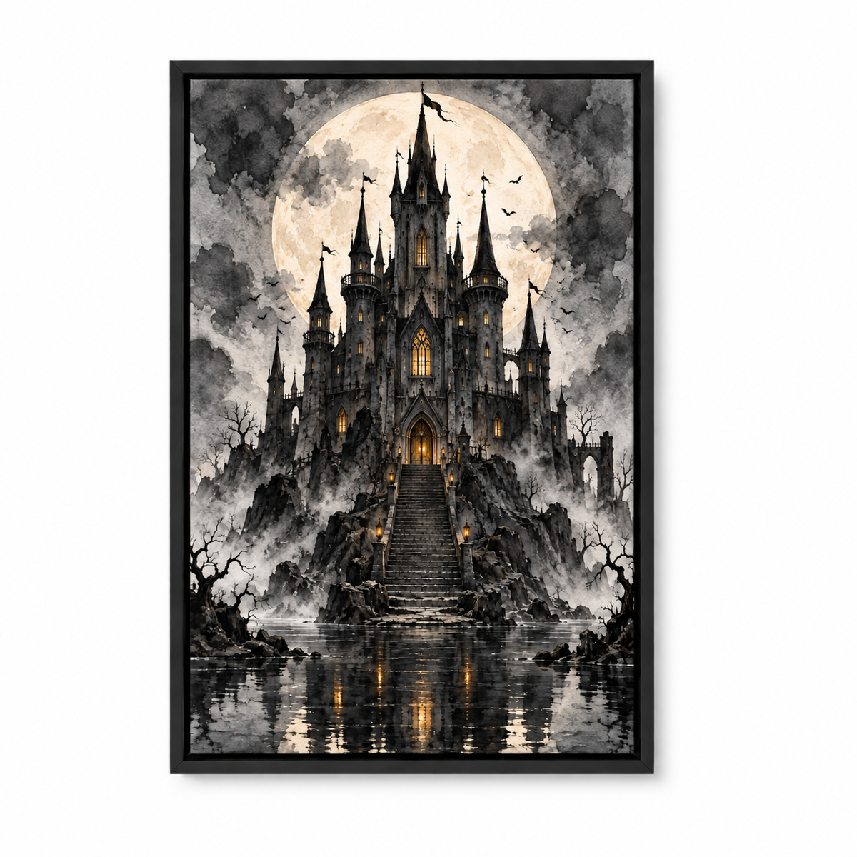 Moonlit Black Castle Gothic Halloween — Black Frame finish product view | AUSJOJO