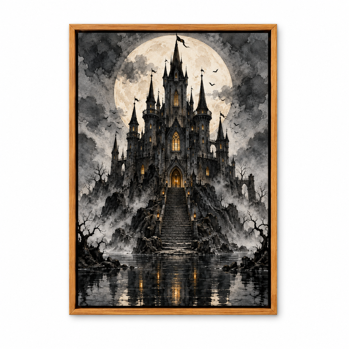 Moonlit Black Castle Gothic Halloween — Brown Frame finish product view | AUSJOJO