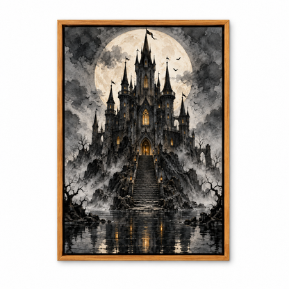 Moonlit Black Castle Gothic Halloween — Brown Frame finish product view | AUSJOJO