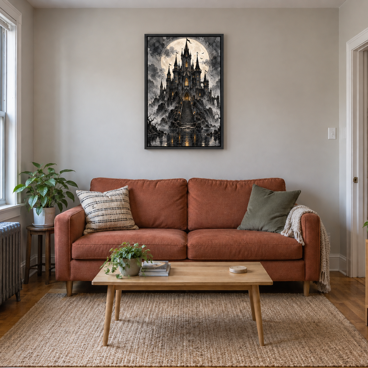 Moonlit Black Castle Gothic Halloween — Black Frame room scene | AUSJOJO