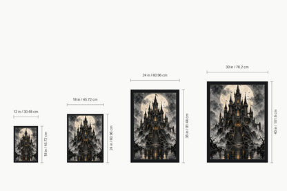 Moonlit Black Castle Gothic Halloween — size comparison guide | AUSJOJO