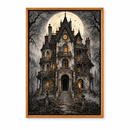 Ruined Haunted Mansion Moonlit Halloween — Brown Frame finish product view | AUSJOJO